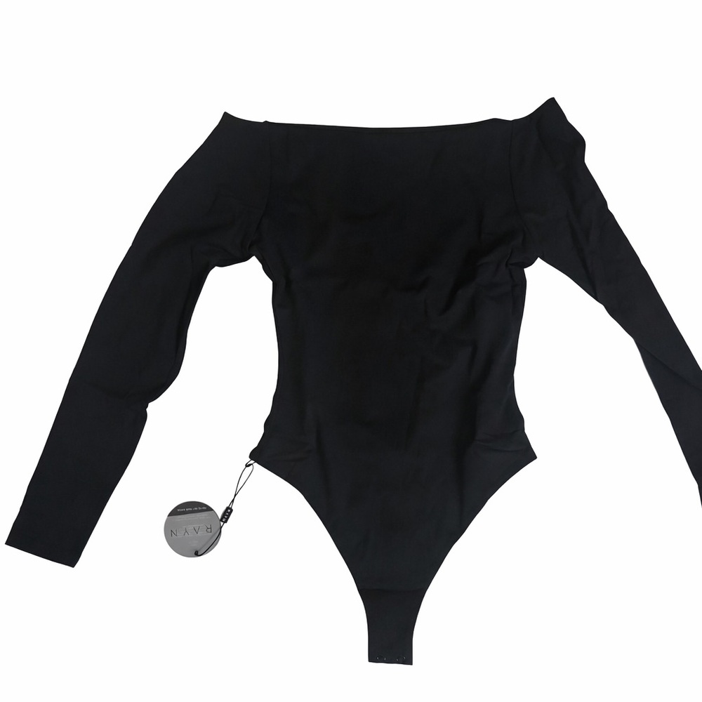 RAYN Black Off-The-Shoulder Long Sleeve Bodysuit NWT Large